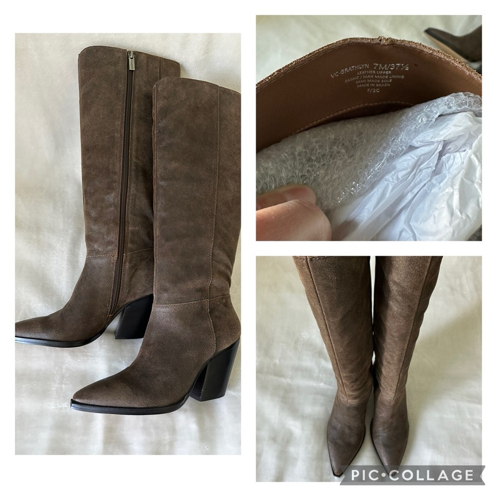 Vince Camuto Brown Oiled Suede Leather GRATHLYN Knee-High Boots 7
